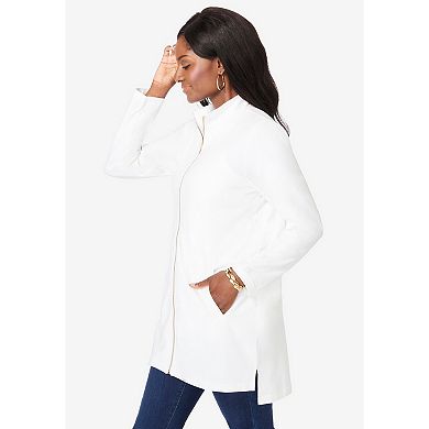 Jessica London Women's Plus Size Stretch Cotton Zip Front Hi-Low Jacket