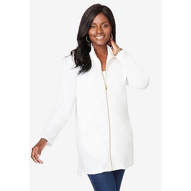 Jessica London Women's Plus Size Stretch Cotton Zip Front Hi-Low Jacket