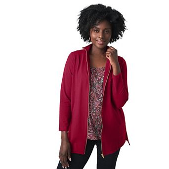 Jessica London Women's Plus Size Stretch Cotton Zip Front Hi-Low Jacket