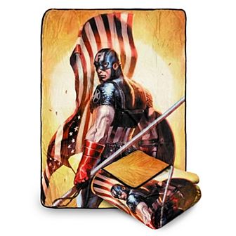 Marvel Captain America Flag Fleece Soft Throw Blanket, Measures 60 X 45 in
