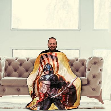 Marvel Captain America Flag Fleece Soft Throw Blanket, Measures 60 X 45 Inches