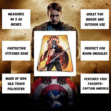 Marvel Captain America Flag Fleece Soft Throw Blanket, Measures 60 X 45 Inches