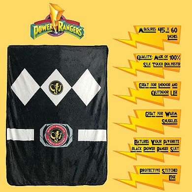Bazillion Dreams Mighty Morphin Black Ranger Fleece Soft Throw Blanket, Measures 45 x 60 inch