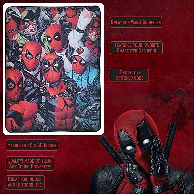 Marvel Deadpool Faces Fleece Softest Throw Blanket, Measures 60 X 45 Inches