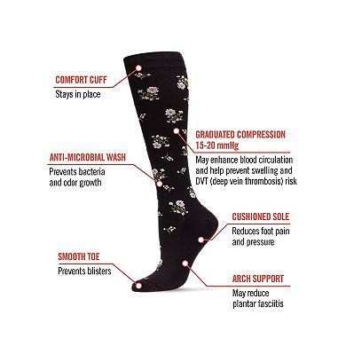 Women's Ditsy Floral Nylon 15-20mmHg Graduated Compression Socks