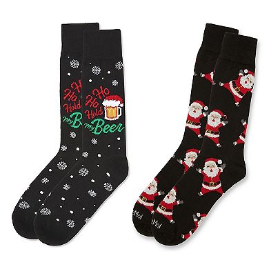 Men's 2 Pair Pack Novelty Holiday Cheer Crew Socks