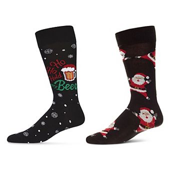 Men's 2 Pair Pack Novelty Holiday Cheer Crew Socks
