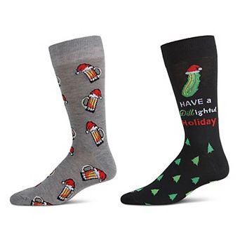 Men's 2 Pair Pack Novelty Holiday Cheer Crew Socks