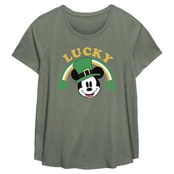 Disney's Mickey Mouse Lucky Shamrock Rainbow Plus Size Flowy Graphic Tee