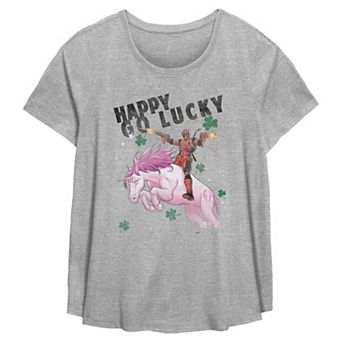 Plus Size Marvel Deadpool Happy Go Lucky Flowy Graphic Tee