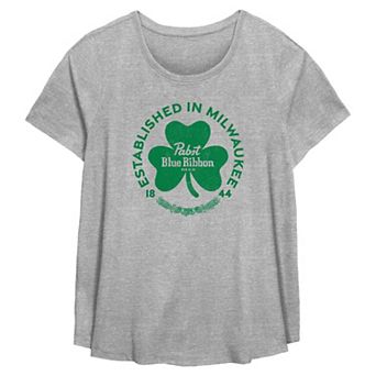 Plus Size Pabst Blue Ribbon Shamrock Logo Flowy Graphic Tee