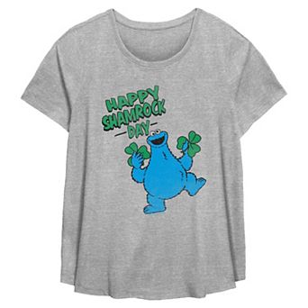Plus Size PBS Kids Sesame Street Cookie Monster Happy Shamrock Day Flowy Graphic Tee
