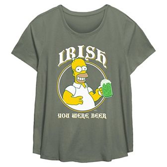 Plus Size The Simpsons Homer Simpson Irish You Were Beer Flowy Graphic Tee