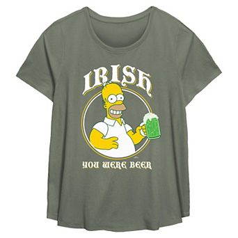 Plus Size The Simpsons Homer Simpson Irish You Were Beer Flowy Graphic Tee