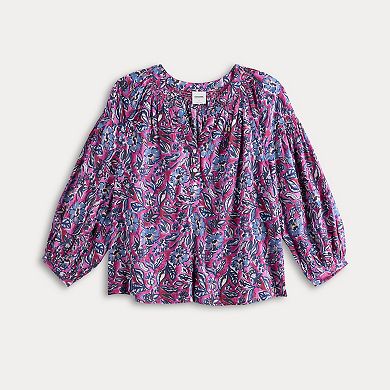 Women's Sonoma Goods For Life® Smocked Quarter Sleeve Henley Top