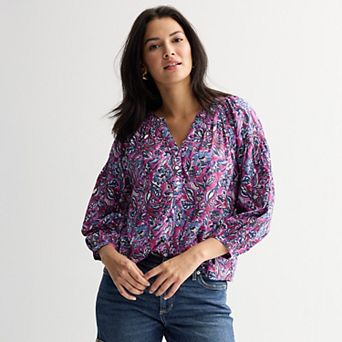Women's Sonoma Goods For Life® Smocked Quarter Sleeve Henley Top