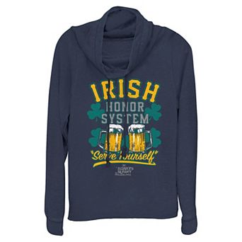 Women's It's Always Sunny In Philadelphia Irish Honor System Serve Yourself Cowlneck Graphic Lightweight Long Sleeve