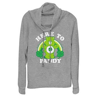 Women's Care Bears Good Luck Bear Here To Paddy Cowlneck Graphic Lightweight Long Sleeve