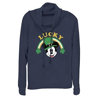 Disney's Mickey Mouse Lucky Shamrock Rainbow Women's Cowlneck Graphic Lightweight Long Sleeve