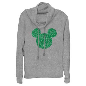 Disney's Mickey Mouse Shamrock Print Head Women's Cowlneck Graphic Lightweight Long Sleeve