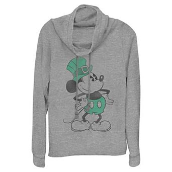 Disney's Mickey Mouse St. Patrick's Day Vintage Fashion Women's Cowlneck Graphic Lightweight Long Sleeve