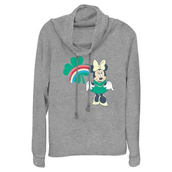Disney's Minnie Mouse Rainbow Print Shamrock Women's Cowlneck Graphic Lightweight Long Sleeve