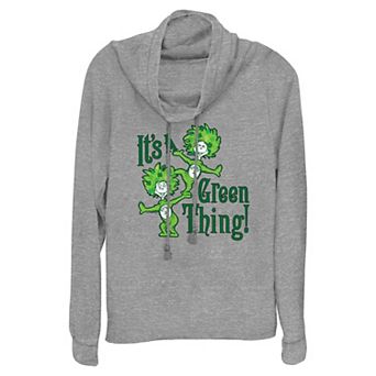Women's Dr. Seuss Thing 1 And Thing 2 It's A Green Thing Cowlneck Graphic Lightweight Long Sleeve