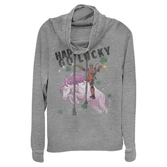 Women's Marvel Deadpool Happy Go Lucky Cowlneck Graphic Lightweight Long Sleeve