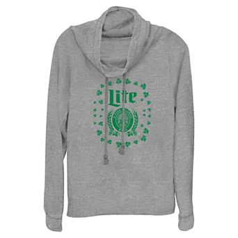 Women's Miller Lite Shamrock Logo Cowlneck Graphic Lightweight Long Sleeve