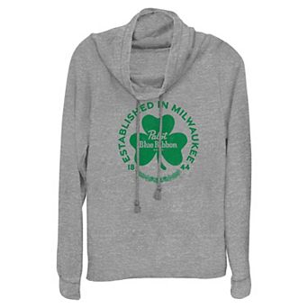 Women's Pabst Blue Ribbon Shamrock Logo Cowlneck Graphic Lightweight Long Sleeve