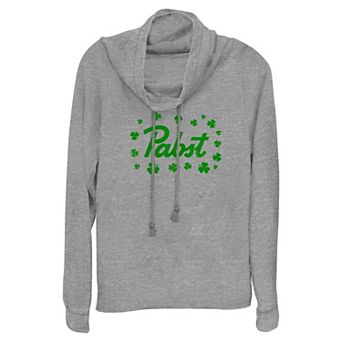 Women's Pabst Blue Ribbon Shamrock Cowlneck Graphic Lightweight Long Sleeve
