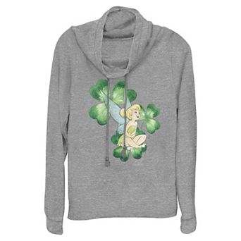 Disney's Tinker Bell Shamrock Women's Cowlneck Graphic Lightweight Long Sleeve