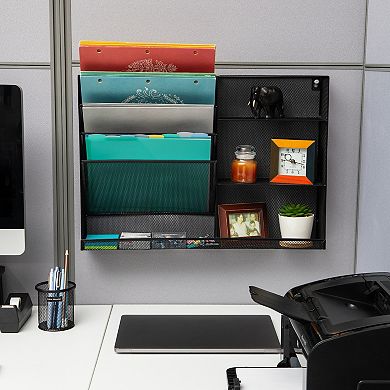 Mind Reader 4-Tier Vertical Wall Mount File Storage with Shelves
