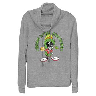 Women's Looney Tunes Marvin The Martian Feeling Lucky Earthlings Cowlneck Graphic Lightweight Long Sleeve