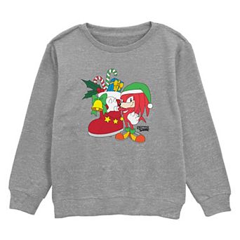 Boys 6-20 Sonic The Hedgehog Knuckles Big Christmas Stocking Crew Fleece Sweatshirt