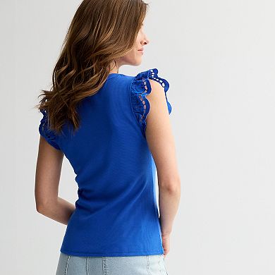 Women's Draper James Embroidered Flutter Sleeve T-Shirt