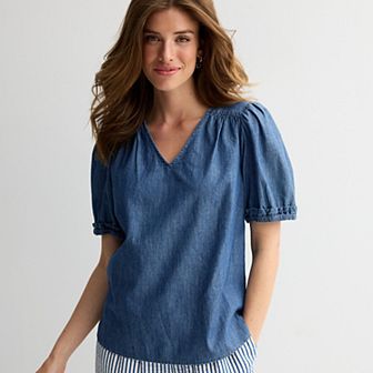 Women's Draper James V-Neck Puff Sleeve Top