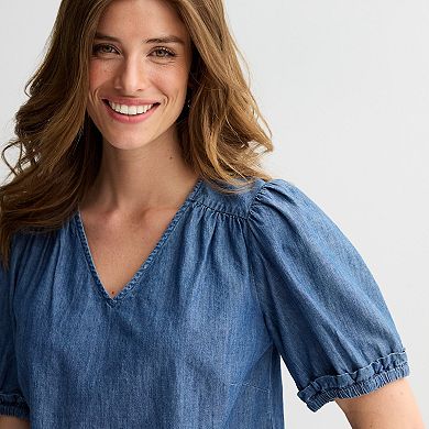 Women's Draper James V-Neck Puff Sleeve Top