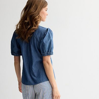 Women's Draper James V-Neck Puff Sleeve Top