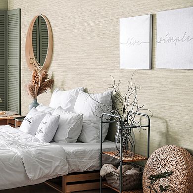 Tempaper Faux Horizontal Grasscloth Peel and Stick Wallpaper