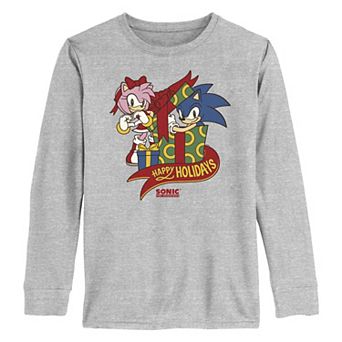Boys 8-20 Sonic The Hedgehog And Amy Rose Happy Holidays Long Sleeve Graphic Tee