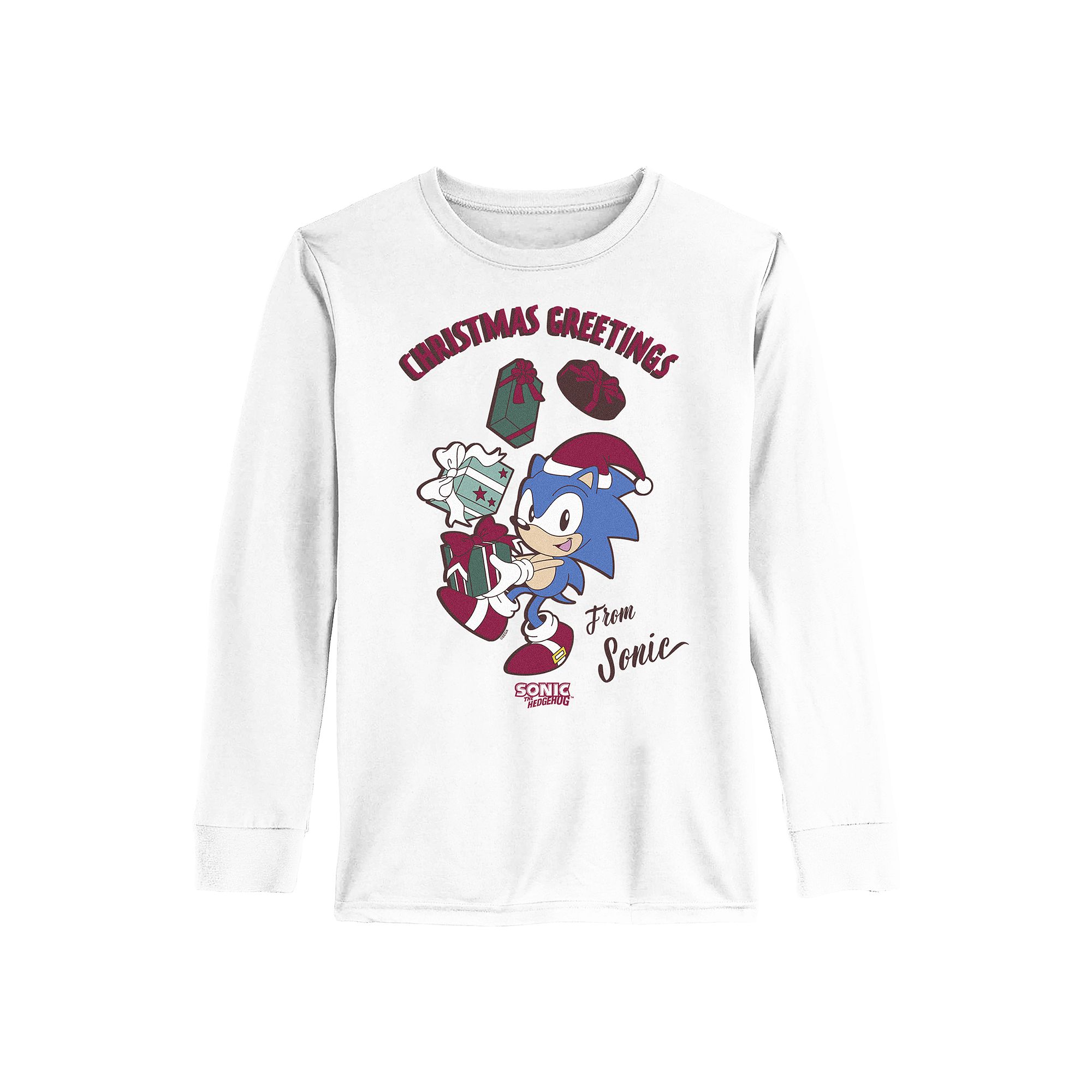 Boys 8-20 Sonic The Hedgehog Christmas Greetings Long Sleeve Graphic Tee, B