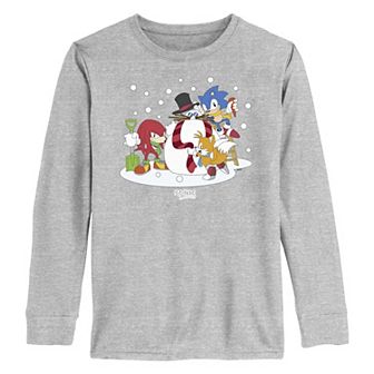 Boys 8-20 Sonic The Hedgehog And Friends Building A Snowman Long Sleeve Graphic Tee