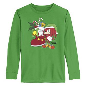 Boys 8-20 Sonic The Hedgehog Knuckles Big Christmas Stocking Long Sleeve Graphic Tee