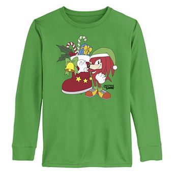 Boys 8-20 Sonic The Hedgehog Knuckles Big Christmas Stocking Long Sleeve Graphic Tee