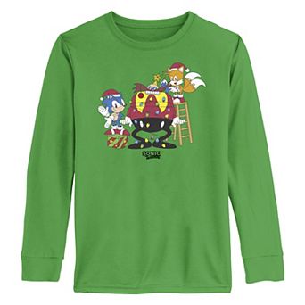 Boys 8-20 Sonic The Hedgehog Doctor Eggman Tangled In Christmas Lights Long Sleeve Graphic Tee