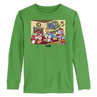 Boys 8-20 Sonic The Hedgehog And Friends Christmas Scene Long Sleeve Graphic Tee