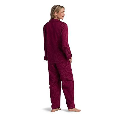Petite Miss Elaine Essentials Brushed Bask Satin 2-pc. Pajama Top & Pajama Bottoms Set