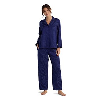 Petite Miss Elaine Essentials Brushed Bask Satin 2 pc Pajama Top & Pajama Bottoms Set