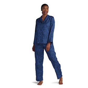 Petite Miss Elaine Essentials Brushed Bask Satin 2 pc Pajama Top & Pajama Bottoms Set